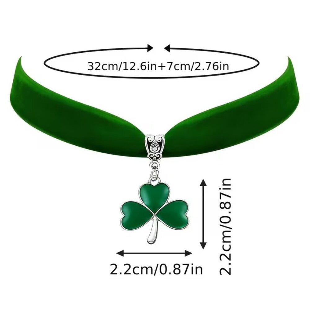 St Patrick's Day Necklace Green Clover Velvet Choker Z254
